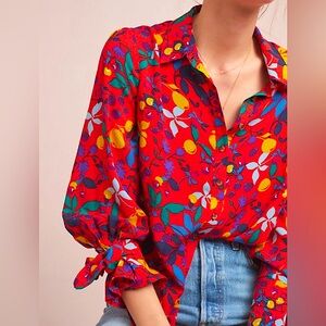 ❤️ Maeve by Anthropology Red Fruit Botton Down Blouse Top 00
